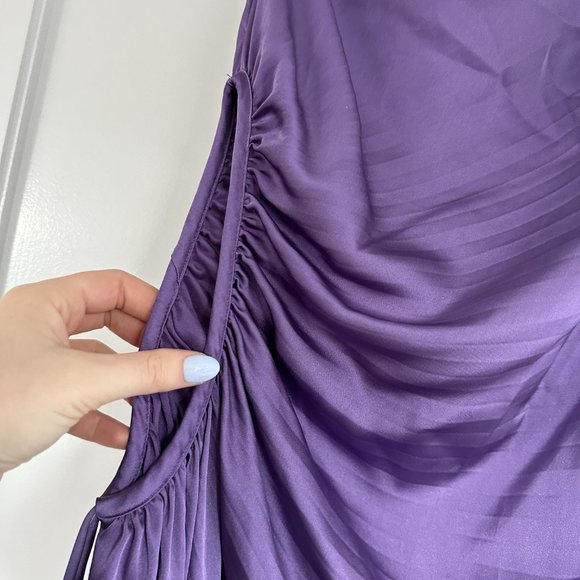 Delfi Collective Solie Pleated Midi-dress One Shoulder Side Cut-out Sz L Purple - Picture 7 of 11